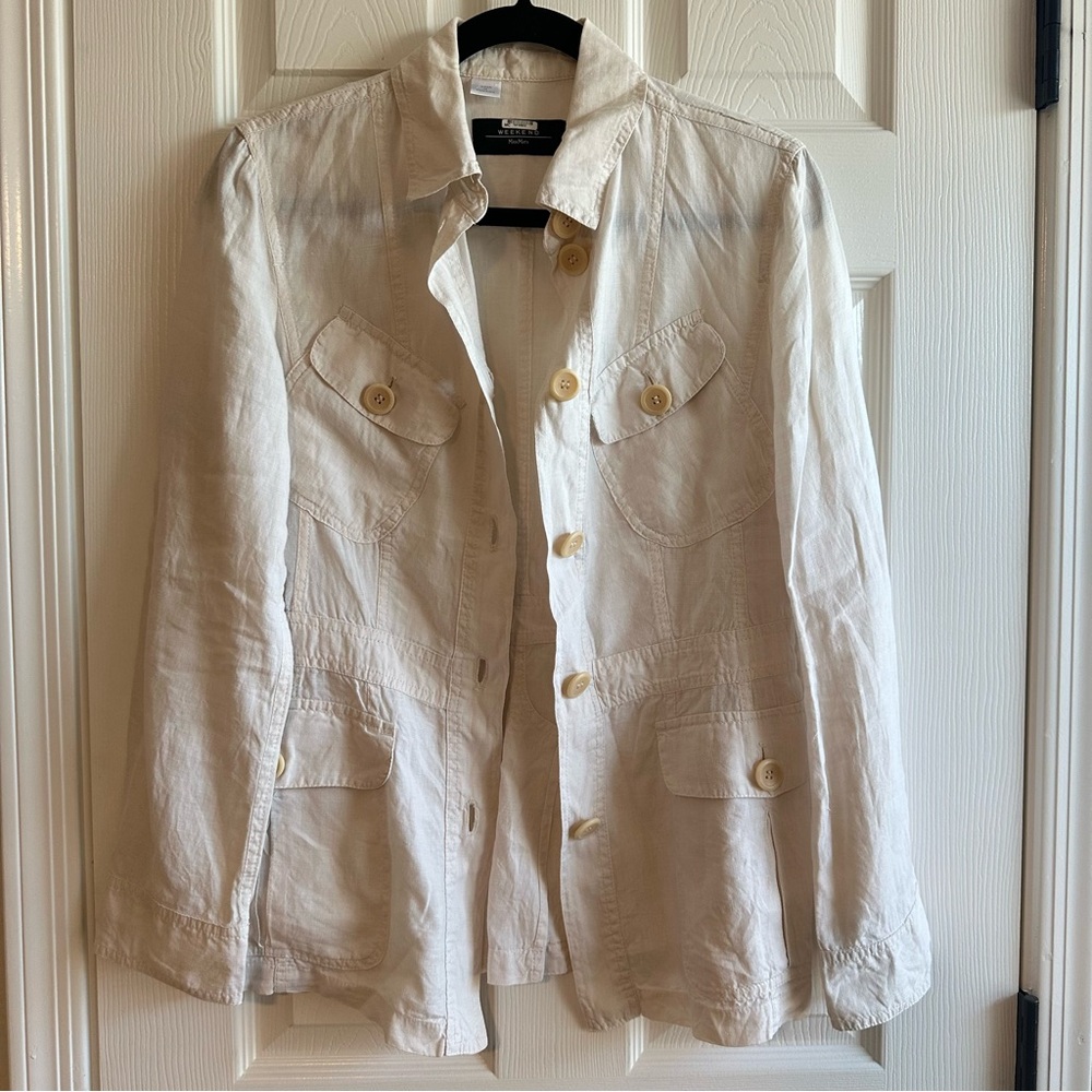 WEEKEND MAX MARA Neutral Long Sleeve Lightweight 100% Flax Linen Jacket * SZ 4